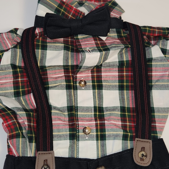 Carter's Plaid Shirt with Black Bowtie, Suspenders And Corduroy Pants - Picture 2 of 8